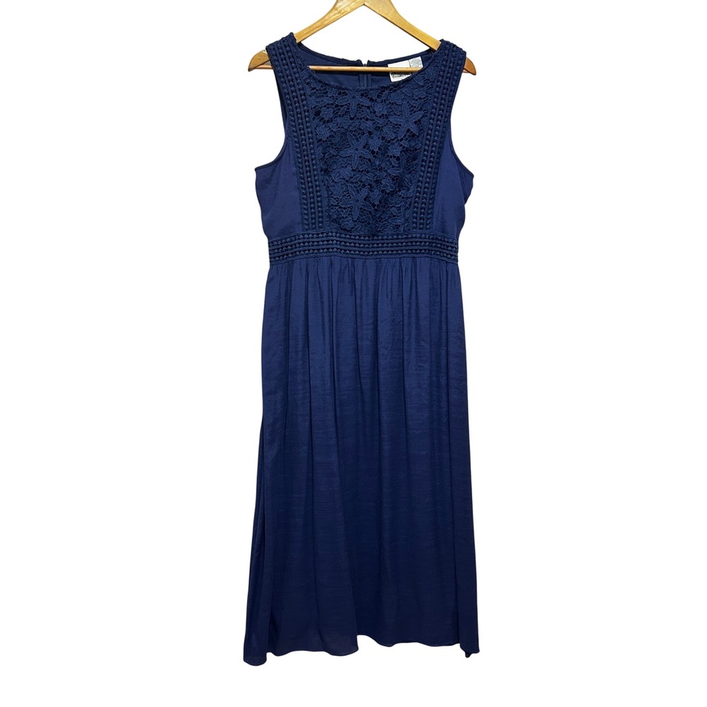 Collections Etc Cottage Boho Romantic Lace Bodice Maxi Dress L Navy Crochet